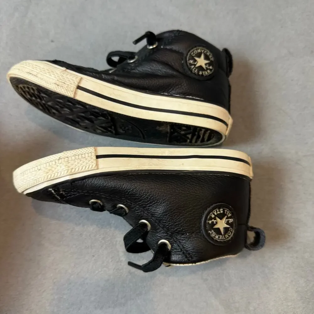 Converse All Star Chuck Taylor Black Leather High Tops Shoes Sneakers Size 6